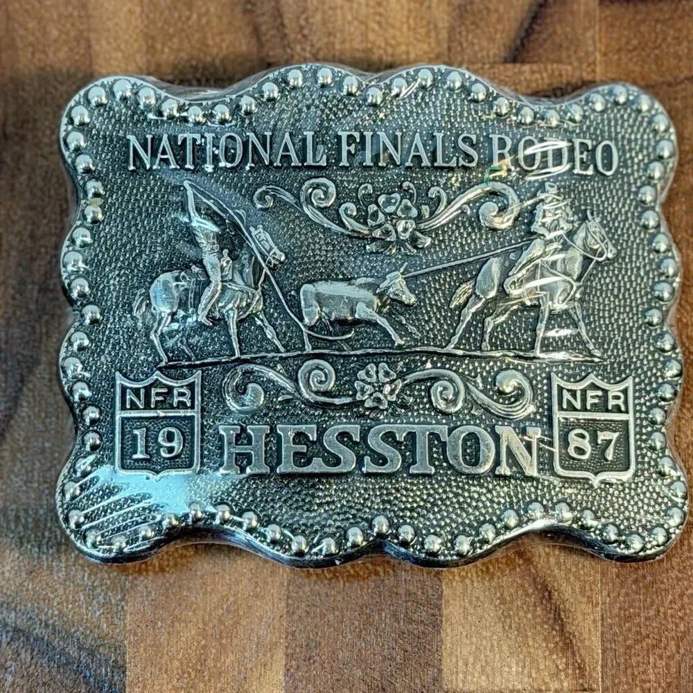 Vtg 1987 National Finals Rodeo Hesston NFR Cowboy Belt Buckle Sealed